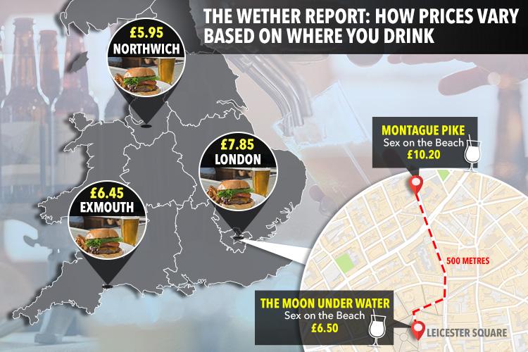  How prices vary for Whetherspoons across the UK