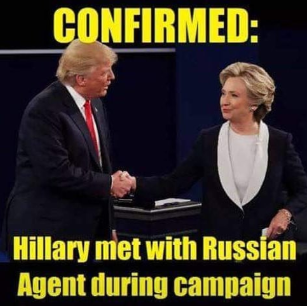 Another more cerebral meme suggested Trump was a Russian agent who met with his presidential rival Hillary Clinton