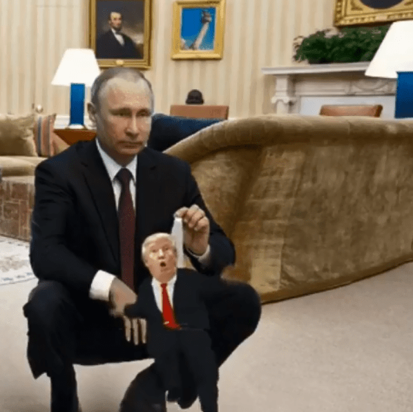  Another showed Putin giving a baby Trump a wedgie in the Oval office of all places