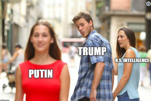 Another clever social media user edited the distracted boyfriend meme to illustrate how Trump believed Putin over his own intelligence officials