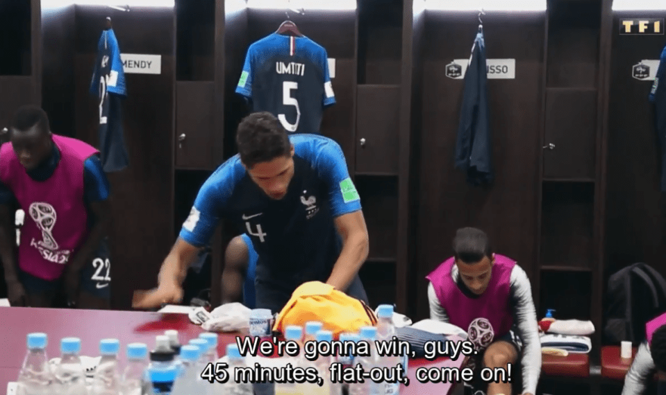  Varane finished up by banging on the table to rouse France's players