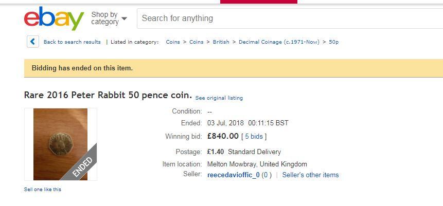 The coin sold for £840 on the auction website in June