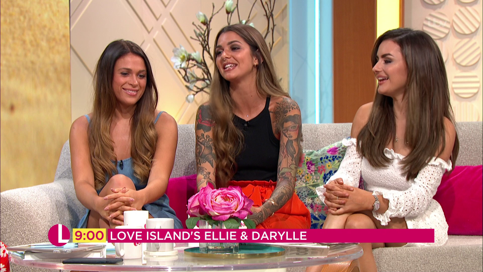  The eyebrow technician was appearing on the show with fellow Islander Ellie Jones, left, and last year's winner Amber Davis, right