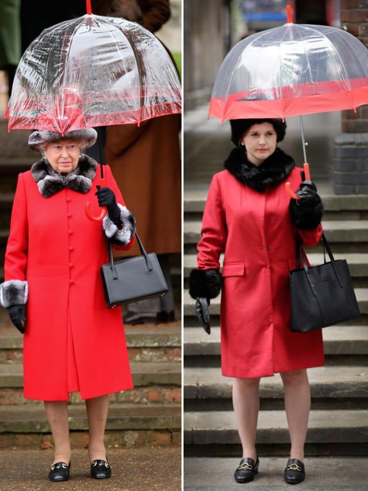 Rain didn’t stop play for Lauren as she stepped out in in a fur-trimmed red coat, gold buckled loafers and black leather gloves