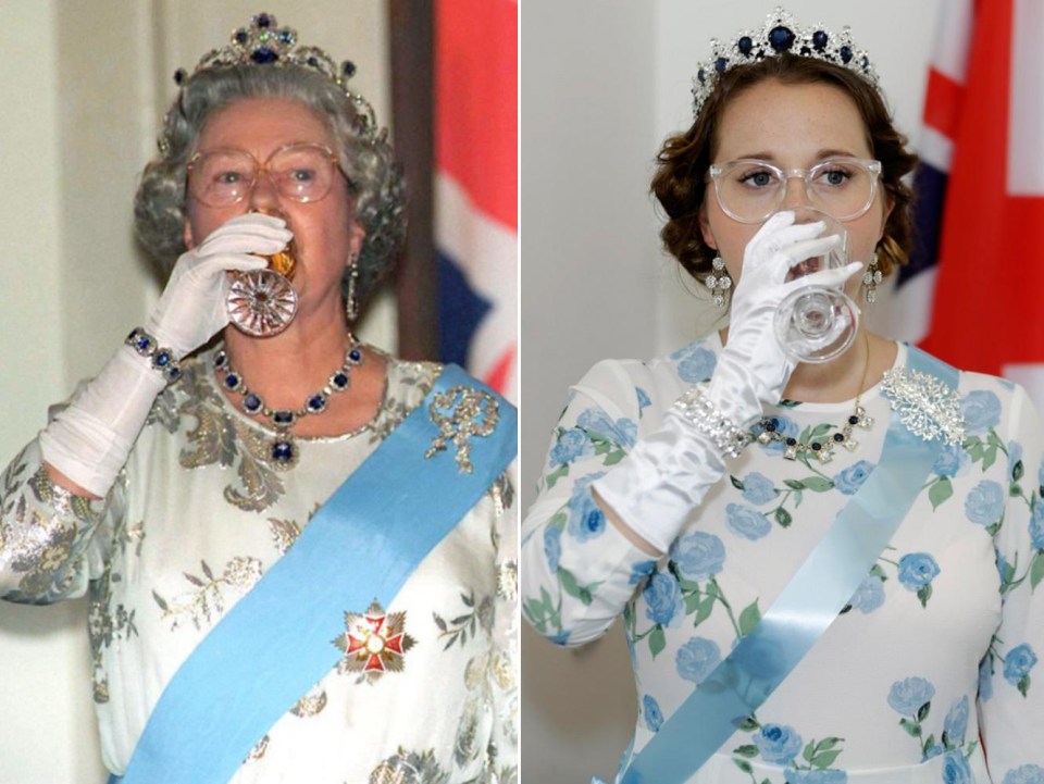 Lauren finally got to try on the (fake) crown jewels with this elegant ensemble. The giant plastic glasses were a surprising hit