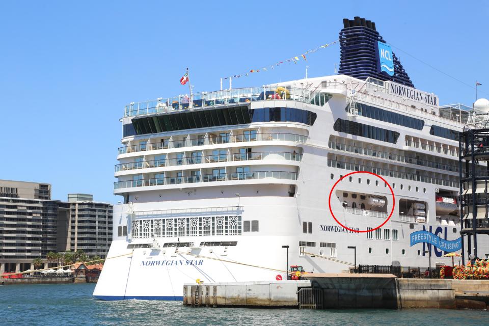  The air hostess fell off the back of the Norwegian Star cruise ship