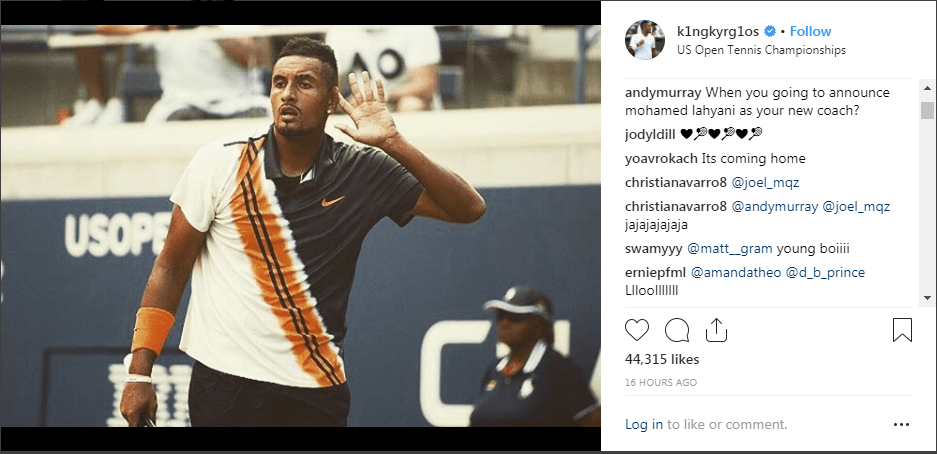  Andy Murray commented on Kyrgios' Instagram post referencing the incident with umpire Mohamed Lahyani