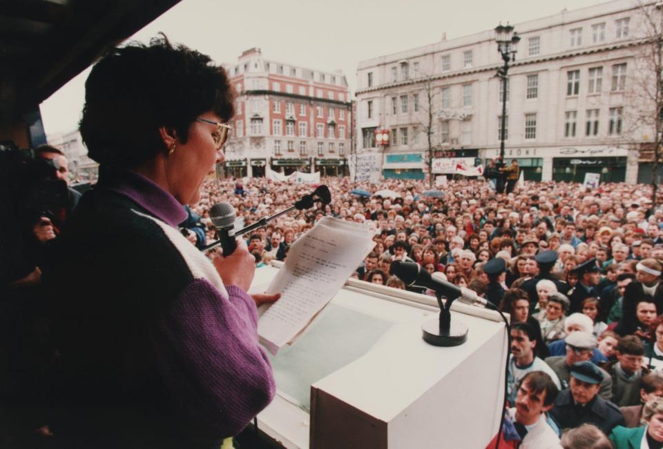  Susan McHugh, above, speaking at the Dublin rally for peace in 1993