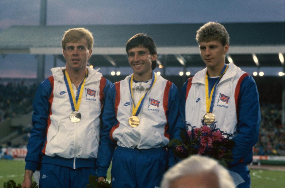  Coe, middle, and Cram, right, at the European Athletics Championships in 1986