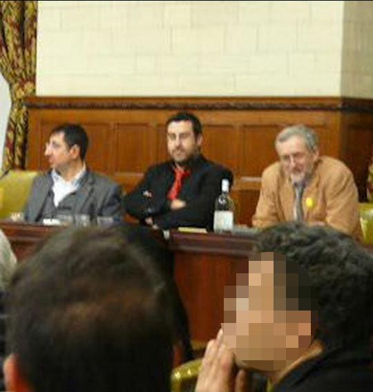  Mr Corbyn photographed sharing a platform Holocaust denier Dyab Abou Jahjah, pictured middle