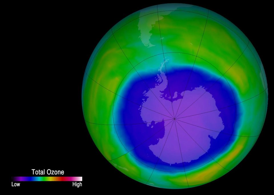  Issued by the University of Leeds, this image shows the hole in the ozone layer over Antarctica