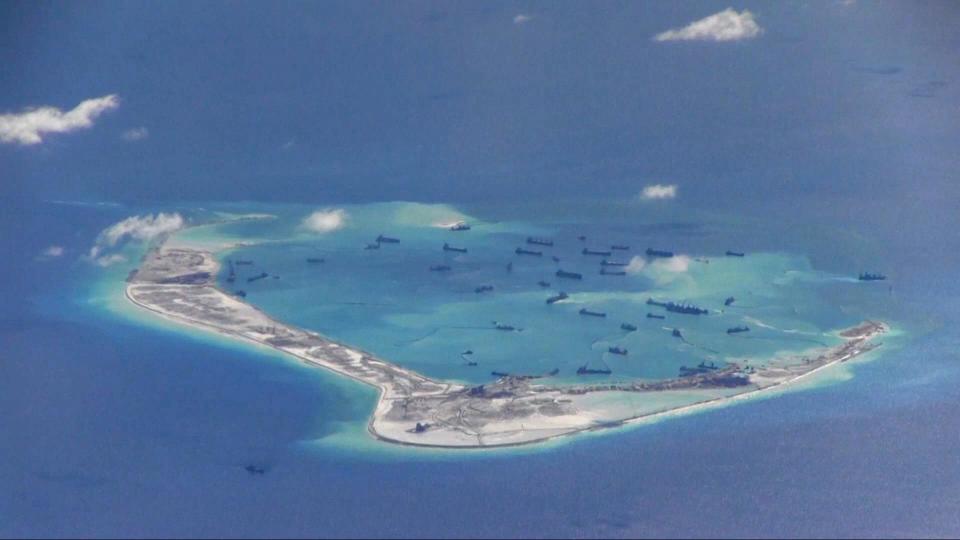  Chinese dredging vessels purportedly seen in the waters around Mischief Reef in the disputed Spratly Islands in the South China Sea