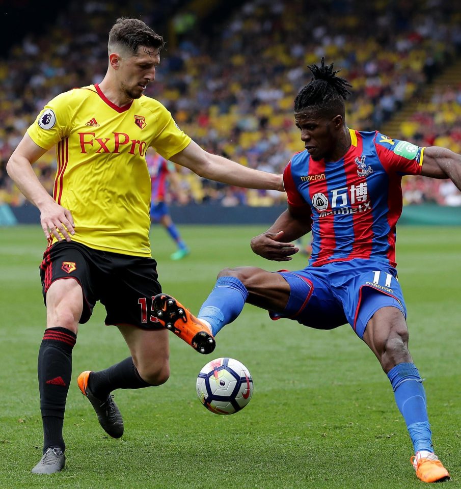  Palace talisman Zaha tangles with Watford's Craig Cathcart