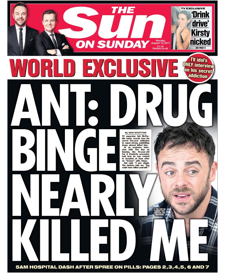  Ant McPartlin told The Sun his addiction could have killed him