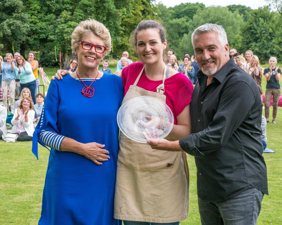  Last year's winner Sophie Faldo with judges Prue and Paul Hollywood