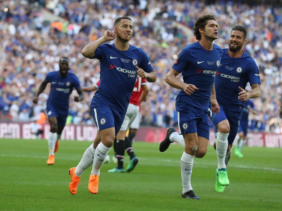 Eden Hazard celebrating a goal playing for Chelsea