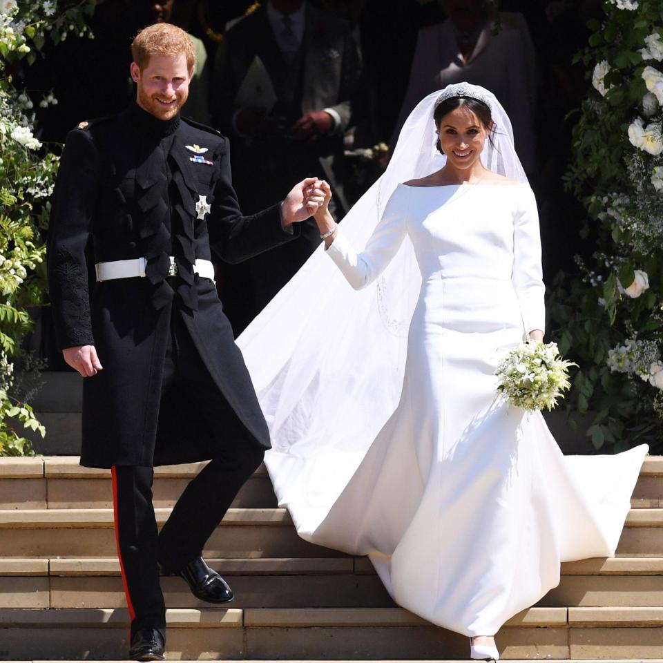  The Duke and Duchess of Sussex as they leave the church on their wedding day