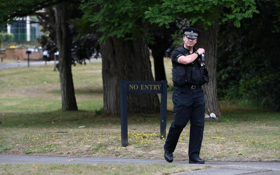  Police patrols at the funeral of Novichok victim Dawn Sturgess in Salisbury