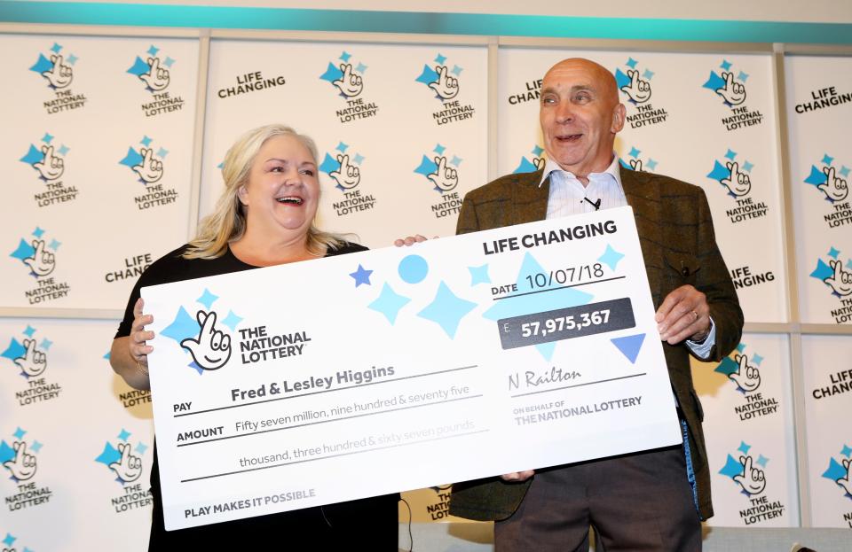  Fred and Lesley Higgins have scooped £57million o the Euromillions