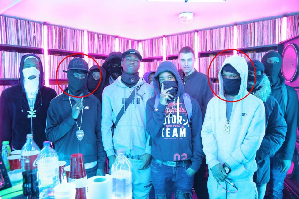  Siddique Kamara   , circled left, pictured with Tim Westwood and bandmates Moscow17 - which included his friend Rhyhiem Ainsworth Barton, circled right, who was shot dead in May