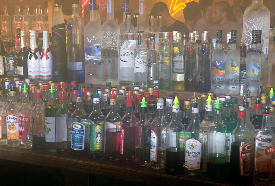  Booze stacked up in a Laganas bar