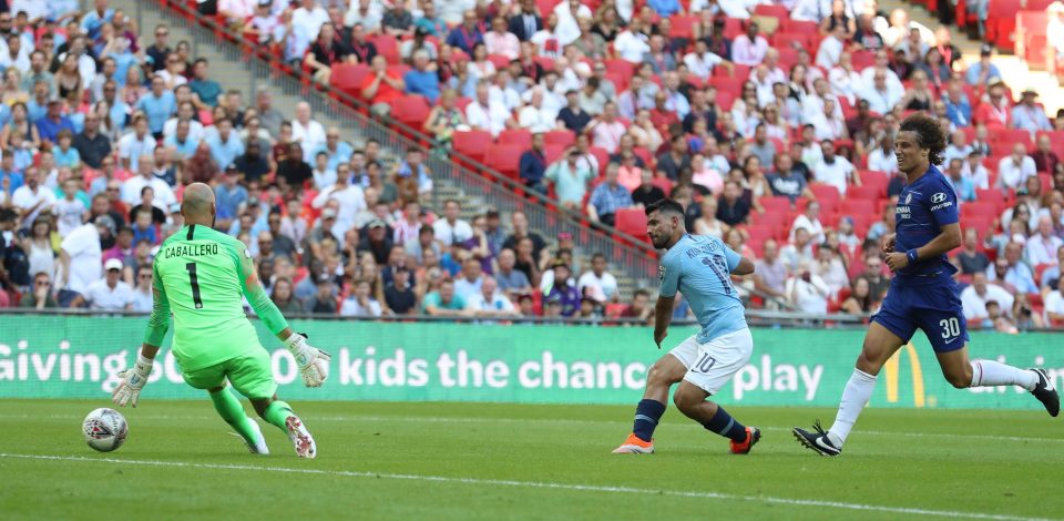 Sergio Aguero shoots low past Willy Caballero to double the lead