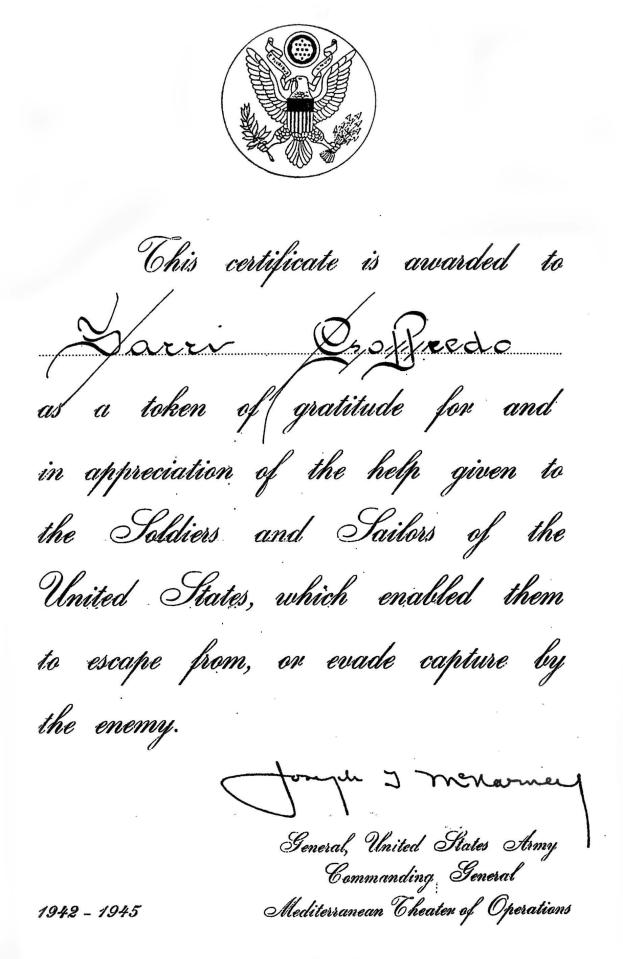  General Joseph McNarney sent a letter of gratitude to Goffredo Sarri