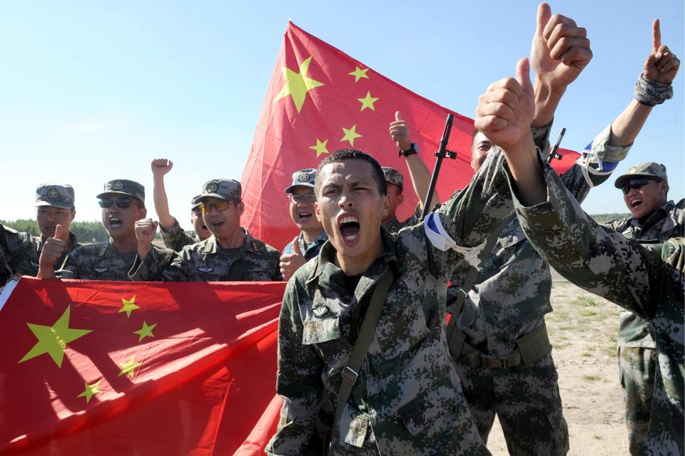 Allies... Chinese troops in Brestsky in Belarus earlier this month 