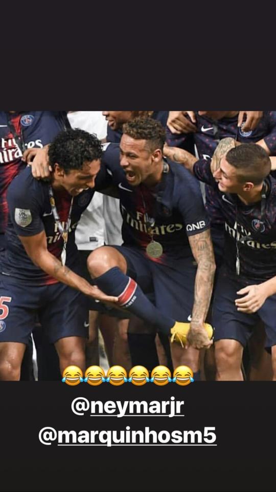  Paris Saint-Germain midfielder Marco Verratti mocked team-mate Neymar on social media