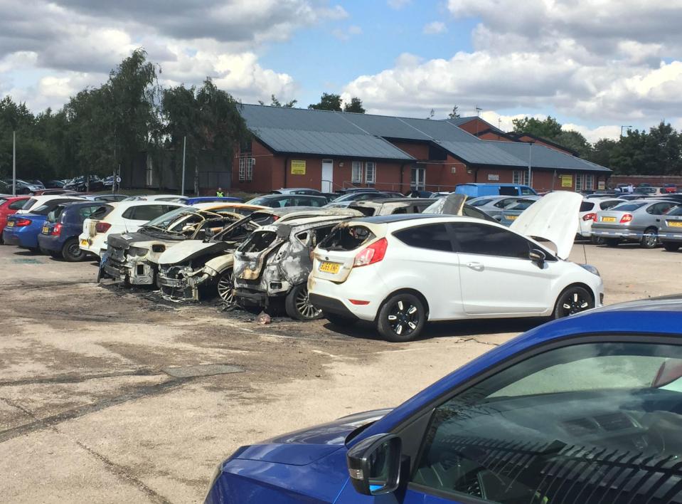  Up to 10 cars have been destroyed following the incident in HMP Birmingham's car park