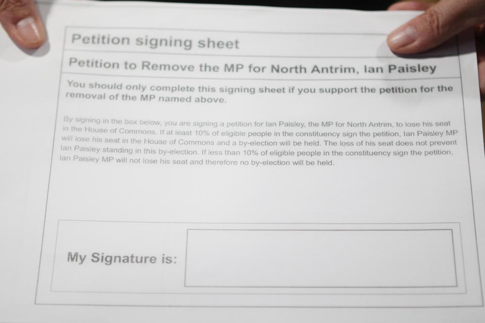 If ten per cent of Mr Paisley's electorate signs this petition then he will face a by-election 