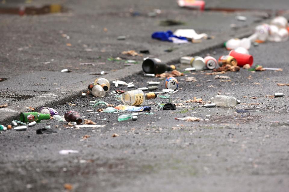  Remnants of last night's celebrations can be seen on the street this morning