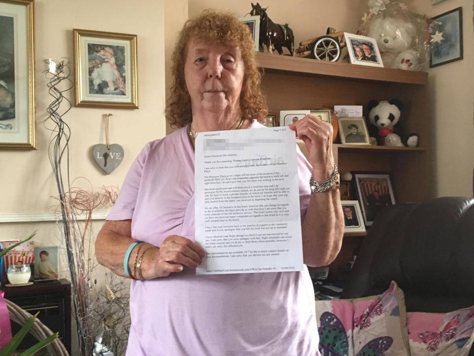  Freda Jackson is demanding a refund, claiming her trip to Spain was ruined by the presence of Spanish holidaymakers