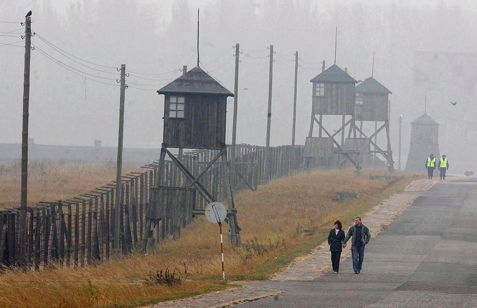  File photo of Nazi death camp Majdanek where two teens were sent home from a school trip to the site after they were caught on CCTV 'dancing naked'