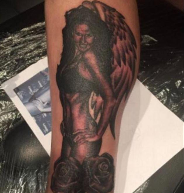  Kieran has a tattoo of Katie Price and angel wings on his leg