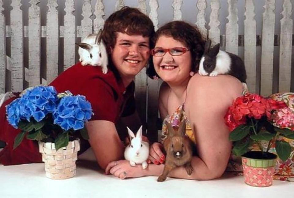  This pair show off their love surrounded by their bunnies