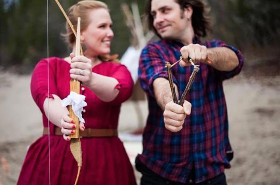  This couple come armed with a bow and arrow and a slingshot