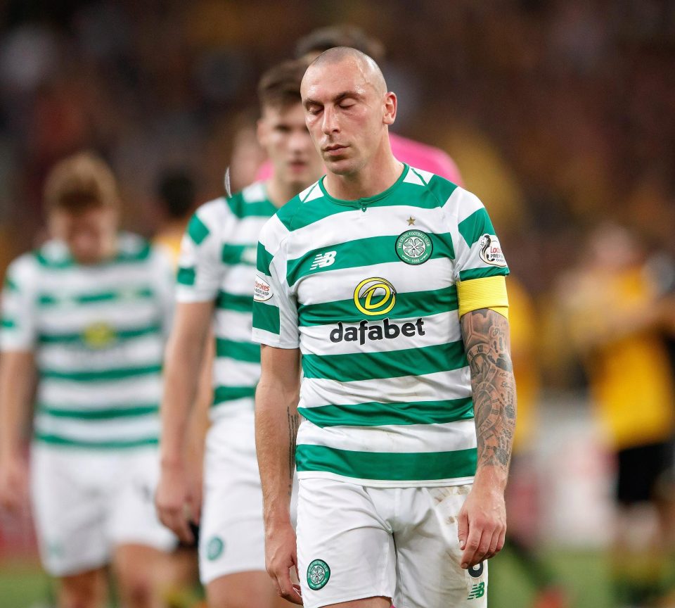  Scott Brown is out of the Champions League after a 2-1 defeat to AEK Athens