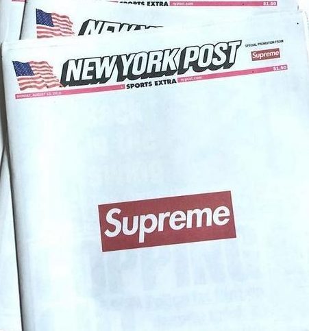 The edition of the New York Post with the Supreme label’s name as a cover advert was a sellout