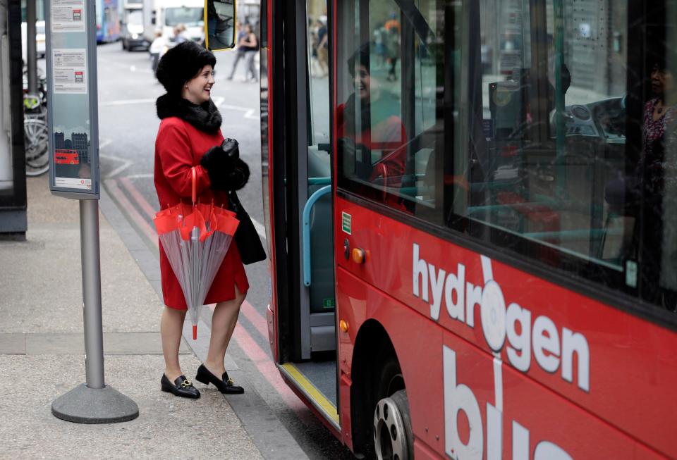  While we doubt the Queen has ever had to ride the number 94 to Buckingham Palace, this bus driver did a double take when he saw our Lauren