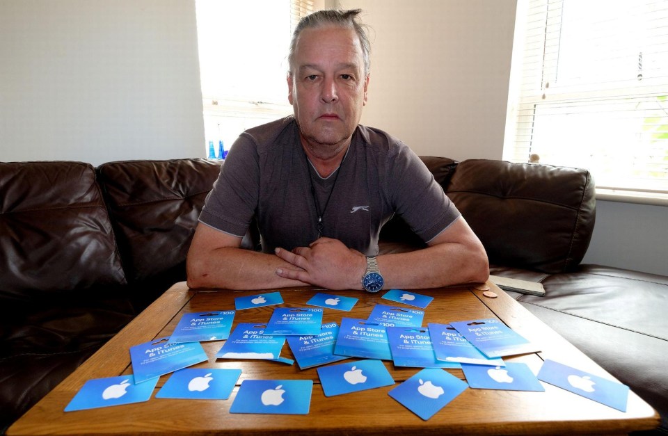 Mr Vernon was scammed out of £1,000 after fraudsters conned him into buying 100 iTunes gift cards