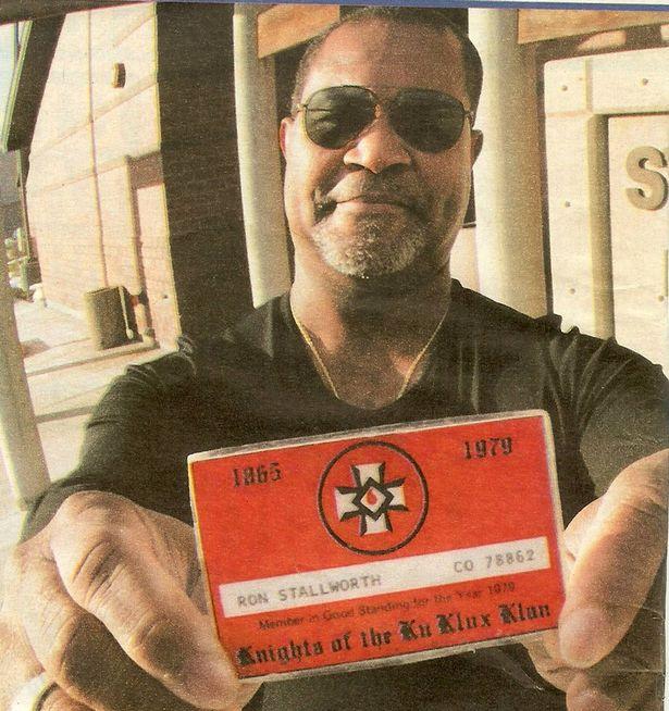  The real Ron Stallworth posing with his KKK membership card