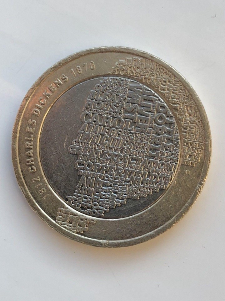 The Charles Dickens £2 coin was made in 2012 to commemorate the author’s birthday