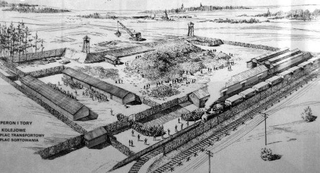 The retreating Germans destroyed the Treblinka camp to cover up their crimes, but this sketch illustrates what it looked like