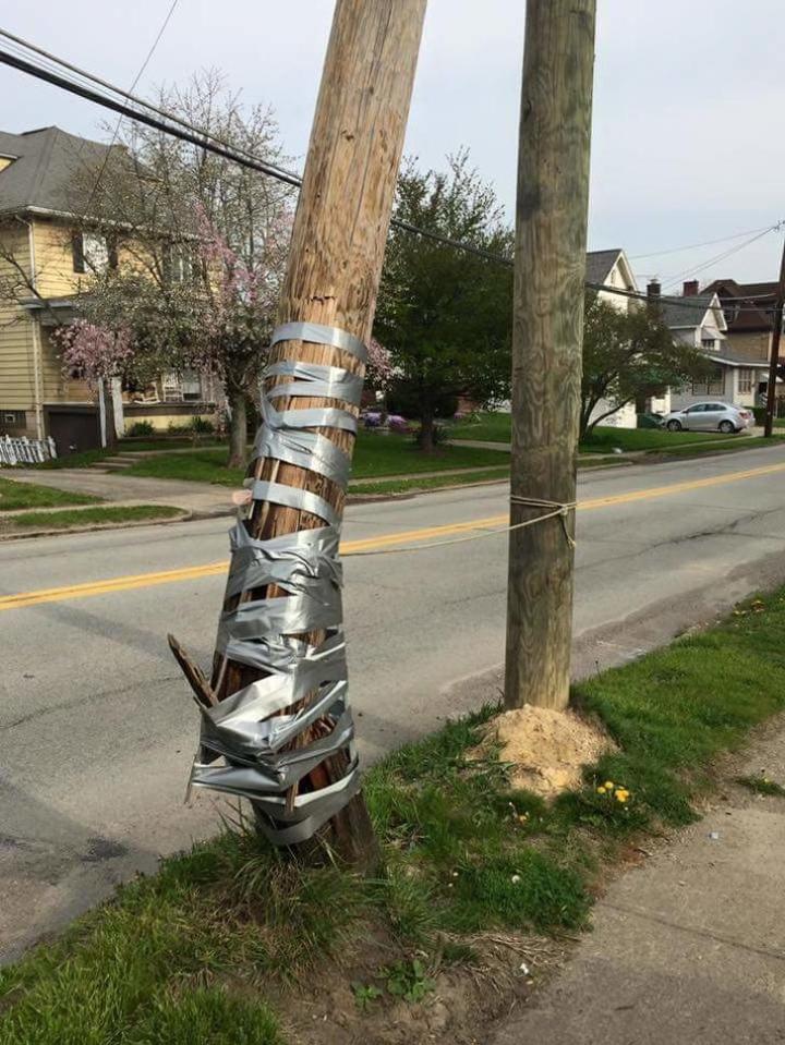  This wooden pole was in need of some assistance