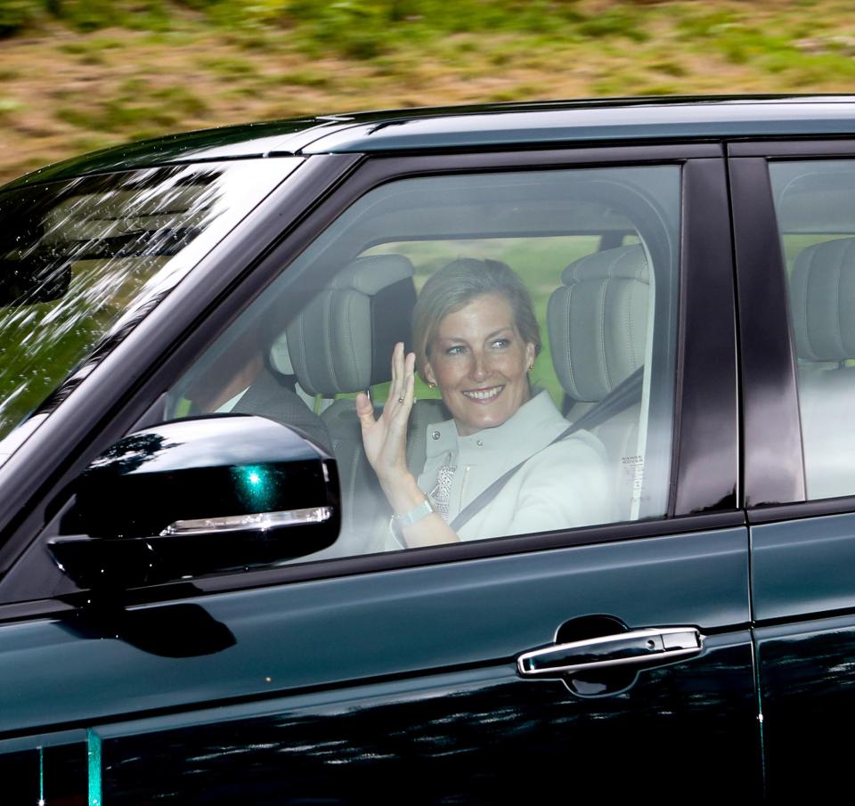  Sophie Wessex waves as she arrives at Crathie Church