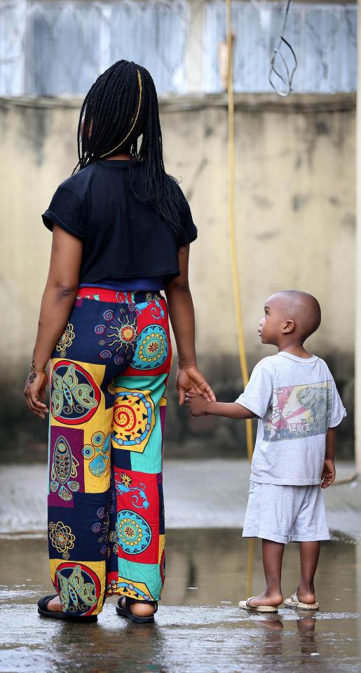  Peace (pictured with her five-year-old son) said hair was taken from all over her bod and put it on a shrine