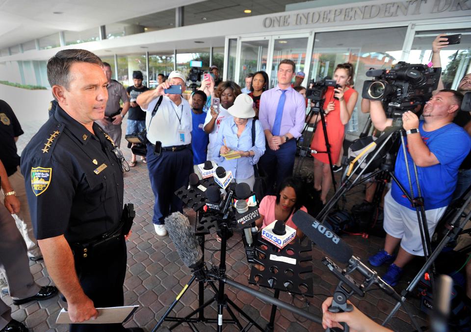  Jacksonville Sheriff Mike Williams gives a press conference close to the scene of the deadly shooting in Jacksonville on Sunday