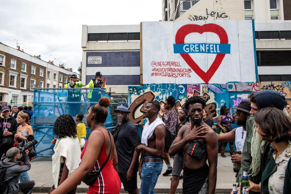  The party atmosphere and lively music came to a halt at 3pm as thousands of people paid tribute to Grenfell Tower victims