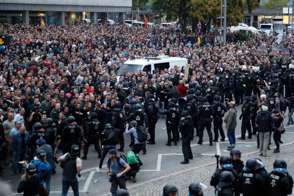  Hundreds of them broke through police lines in the centre of the city